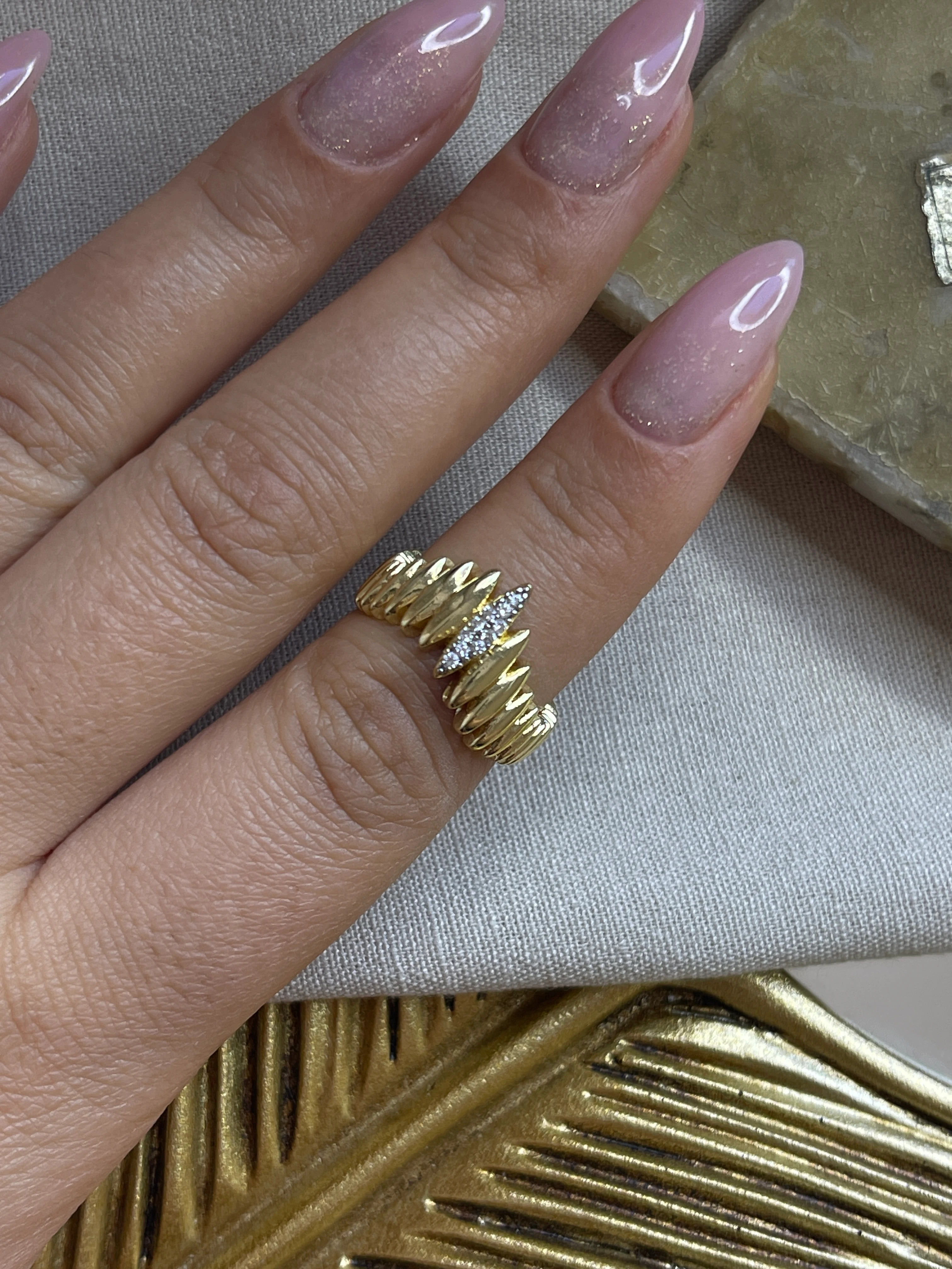 VINTAGE MODEL GOLD AYARLANABİLİR TAŞ DETAY YÜZÜK