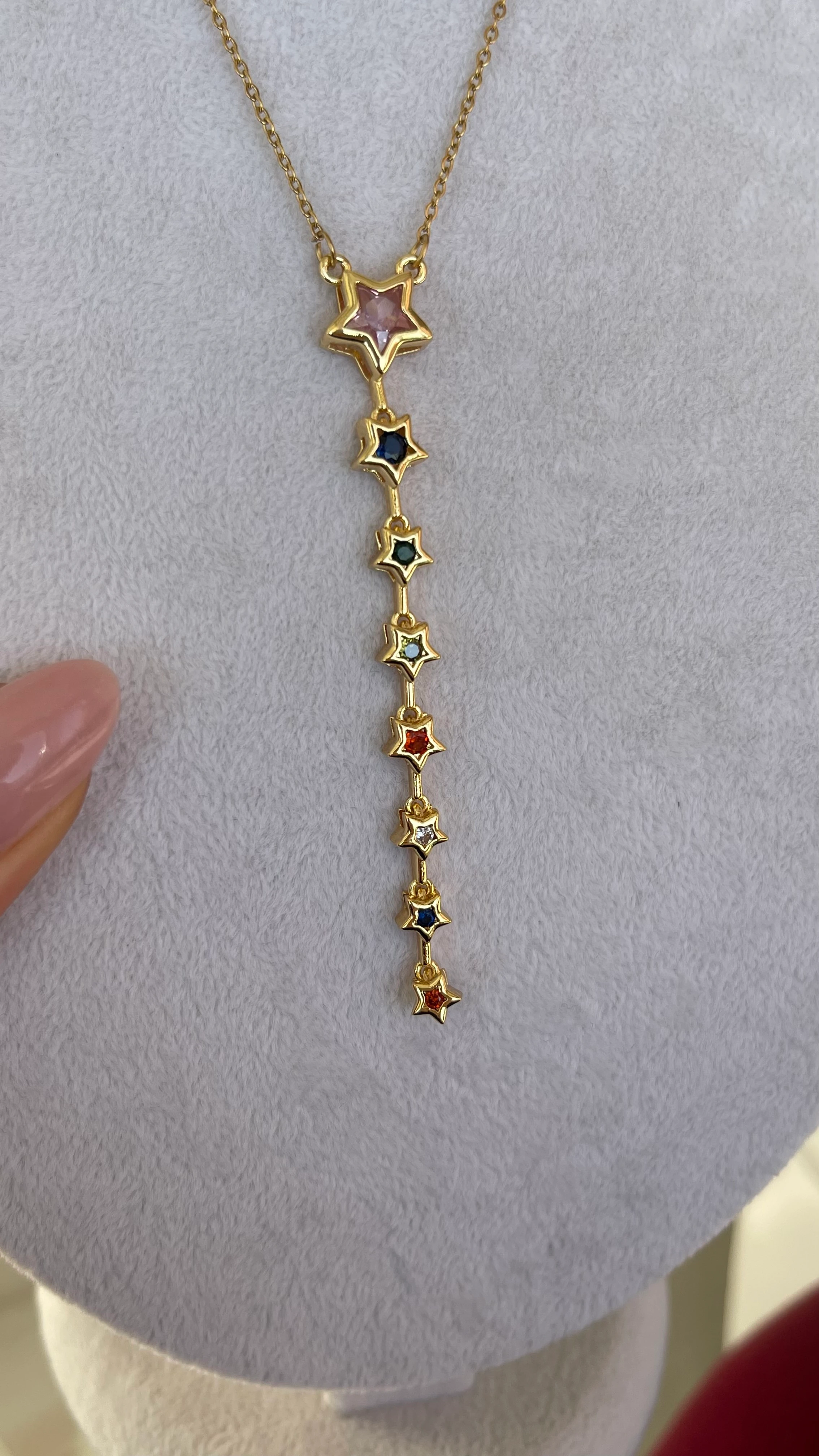 RENKLİ ZİRKON TAŞ YILDIZ MODEL Y KOLYE