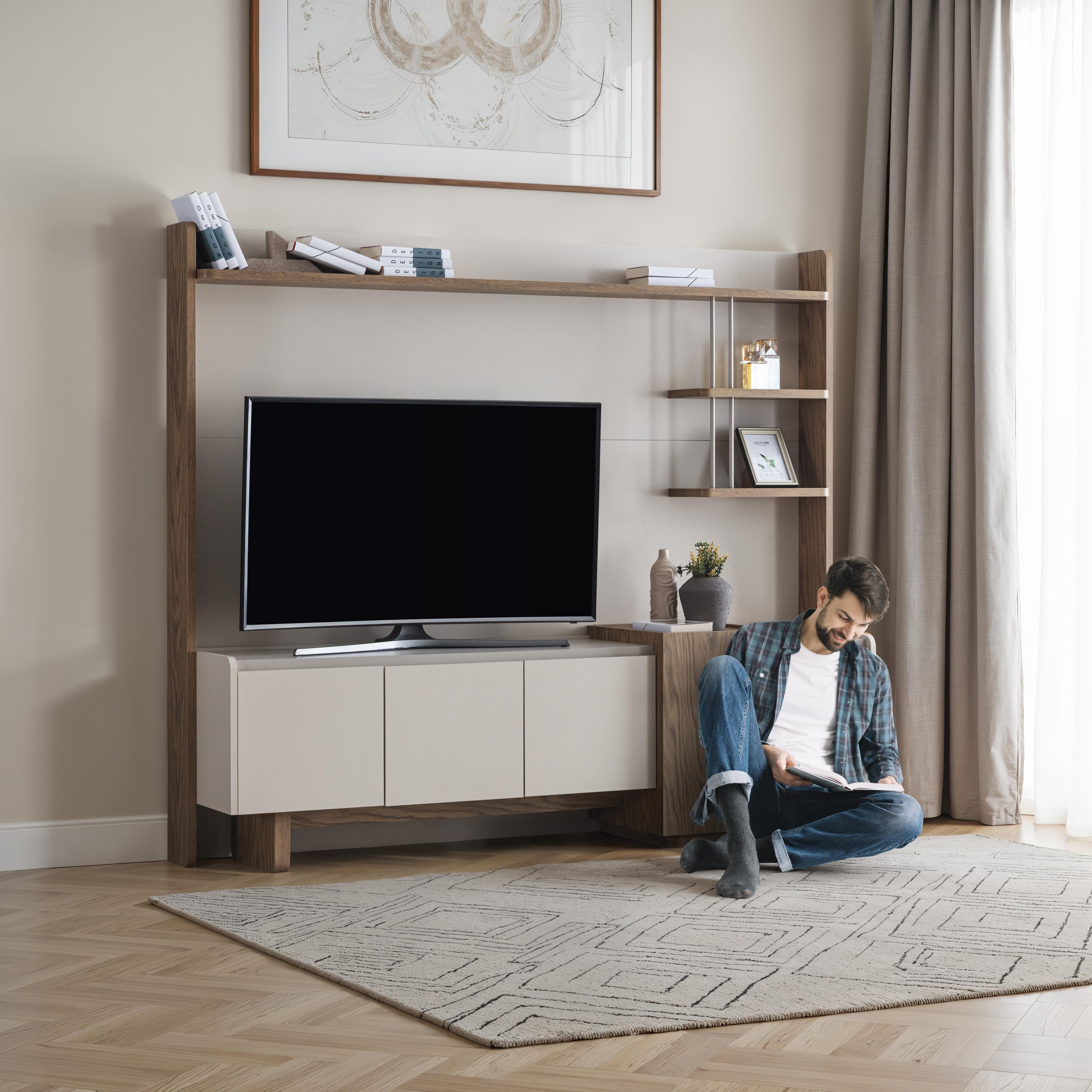 Kona 204 cm Genişlik Fonlu Tv Ünitesi Ayak Yüksekliği 21 Cm Derinlik 21 Cm