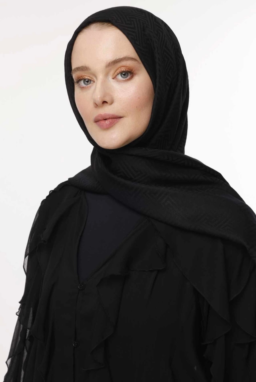 Labirent Desen Şal - Siyah