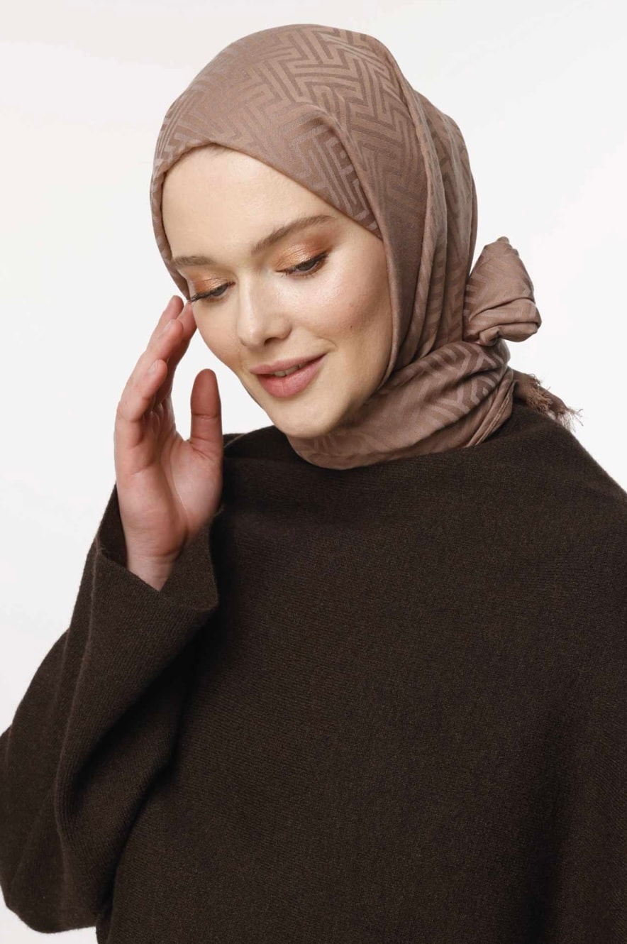 Labirent Desen Şal - Mocha