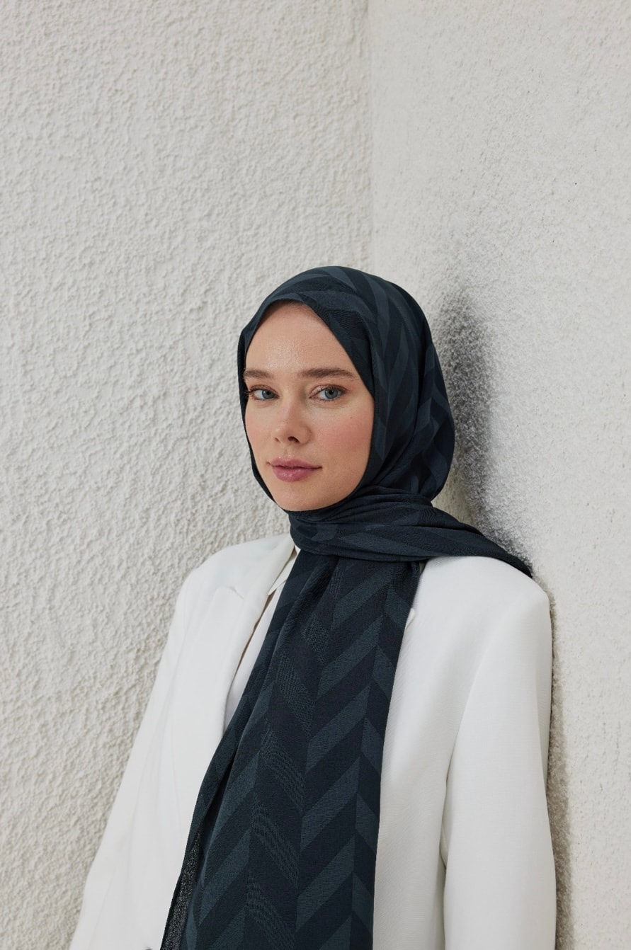 Balık Sırtı Desen Jakar Şal - Kömür