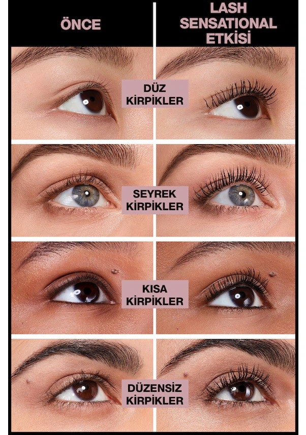 Maybelline New York Lash Sensational Yelpaze Etkili Suya Dayanıklı Siyah Waterproof Maskara 3600531143657