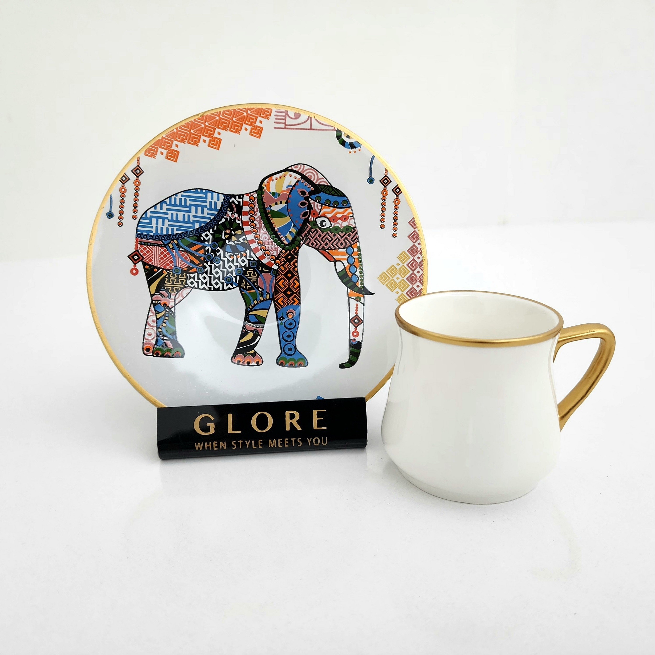 Glore Elephant Altın Yaldızlı Kahve Fincan Takımı