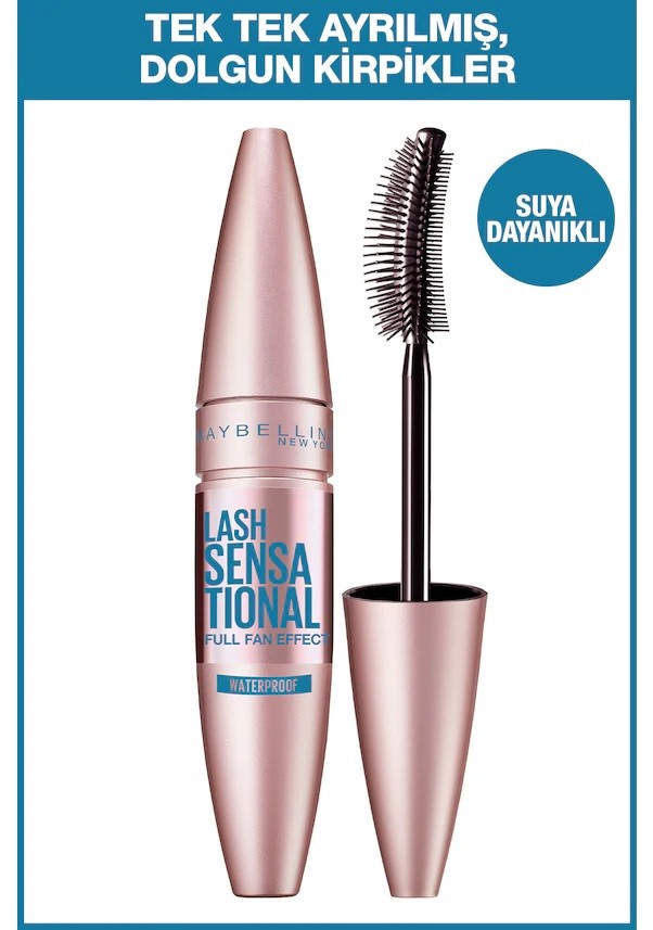 Maybelline New York Lash Sensational Yelpaze Etkili Suya Dayanıklı Siyah Waterproof Maskara 3600531143657