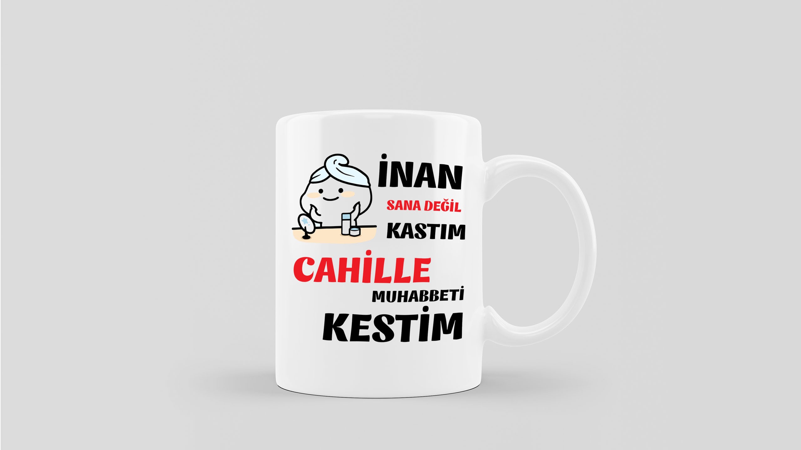 İNAN SANA DEĞİL KASTIM CAHİLLE MUHABBETİ KESTİM Baskılı Kupa Bardak - Solmaz - Çift Taraflı Baskı - Hediyelik Kupa (BULAŞIK MAKİNESİNDE YIKANABİLİR)