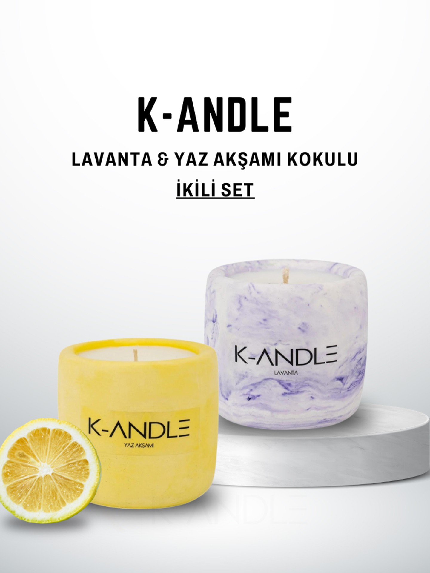 Lavanta & Yaz Akşamı Kokulu İkili Set Beton Mum