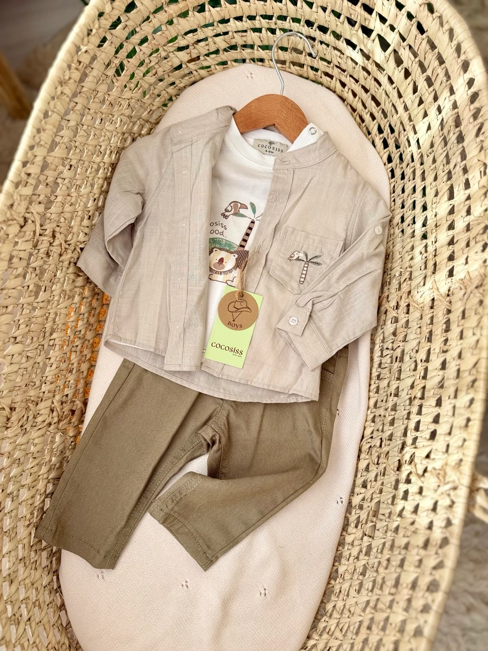 Erkek Bebek Haki Zoo Gömlekli Pantolonlu 4lü Takım