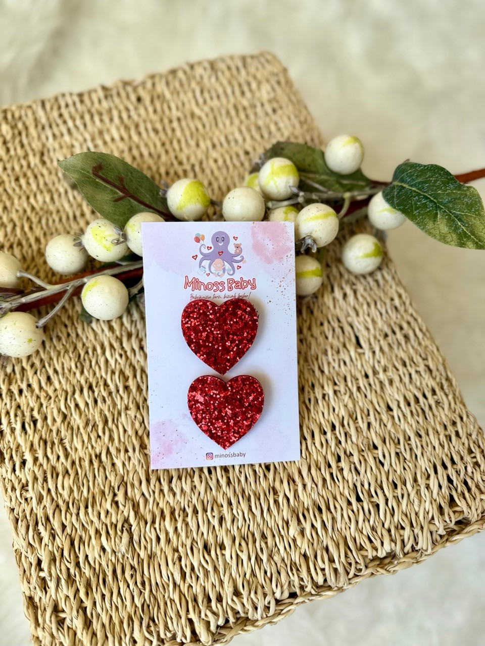 Kız Bebek 2li Kırmızı Büyük Kalp Saçsız Bebek Tokası