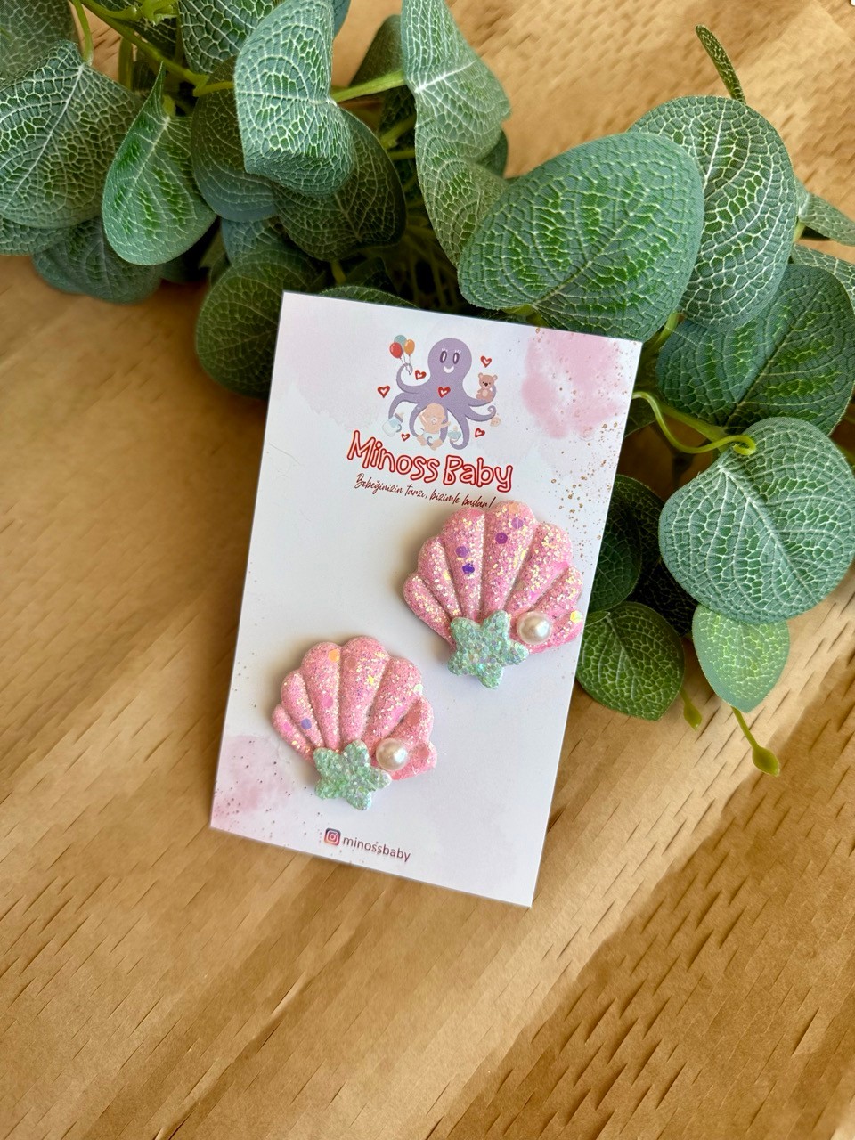 Kız Bebek 2li Pembe Deniz Kabuğu Saçsız Bebek Tokası