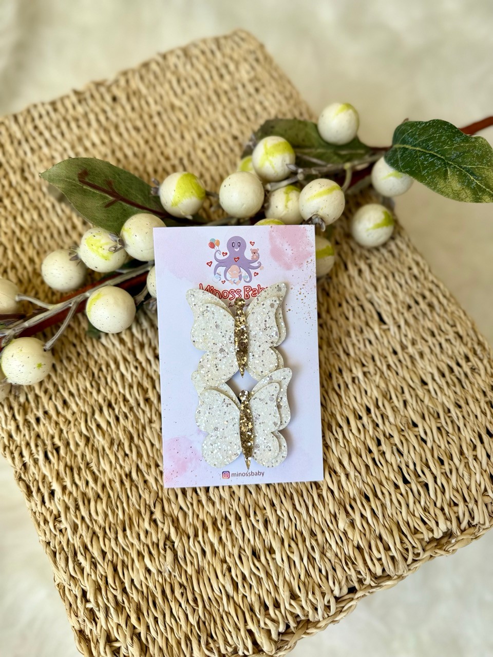 Kız Bebek Ekru Gold Kelebek Saçsız Bebek Tokası