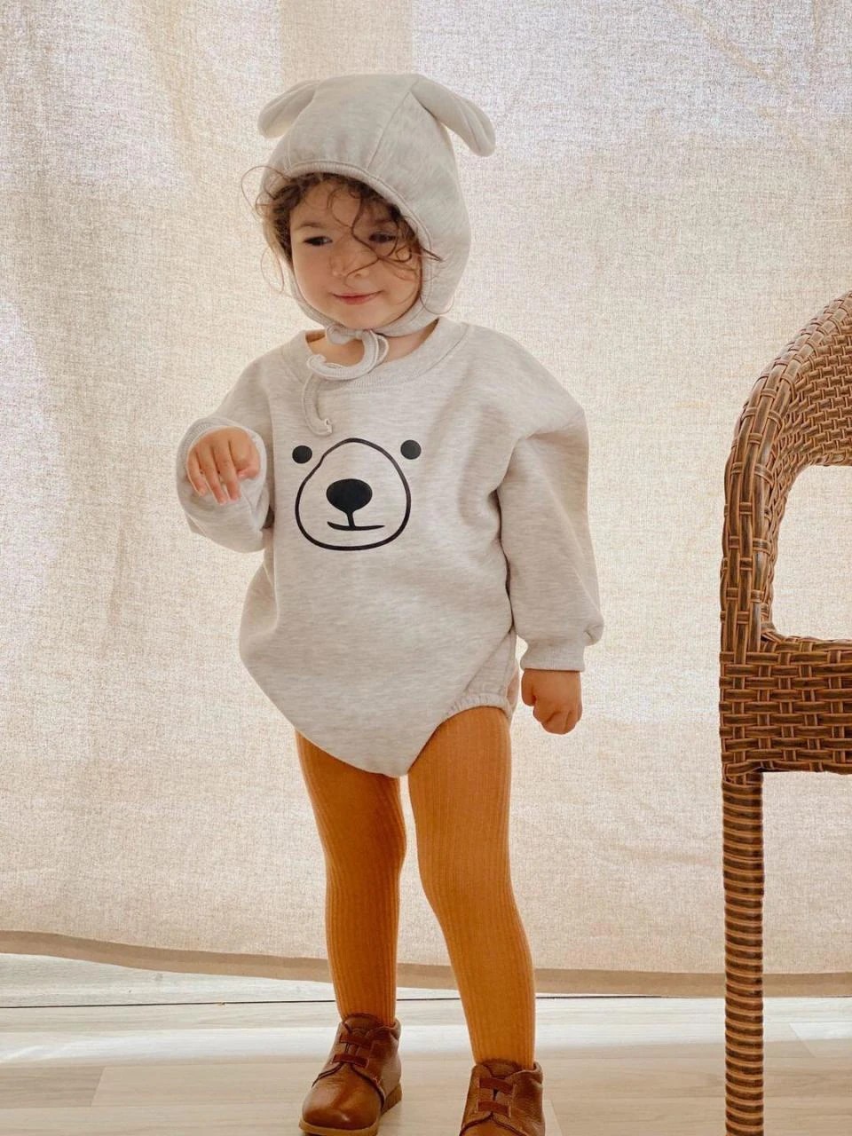 Unisex Teddy Bear 3 İplik Şardonlu Alttan Çıtçıtlı Romper 