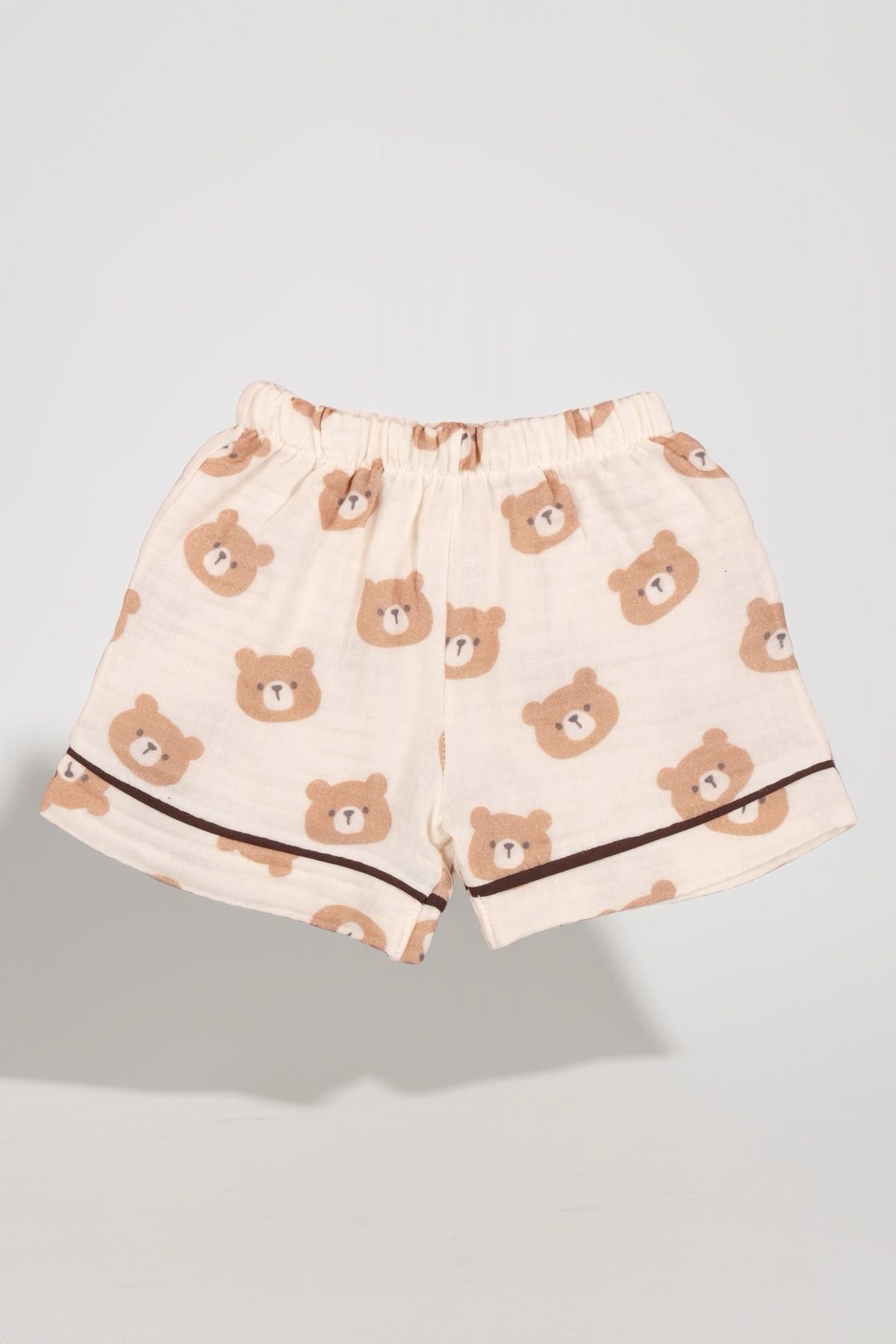 Kız Bebek Kahve Organik Pamuk Ayıcık Desenli Şortlu Pijama Takımı