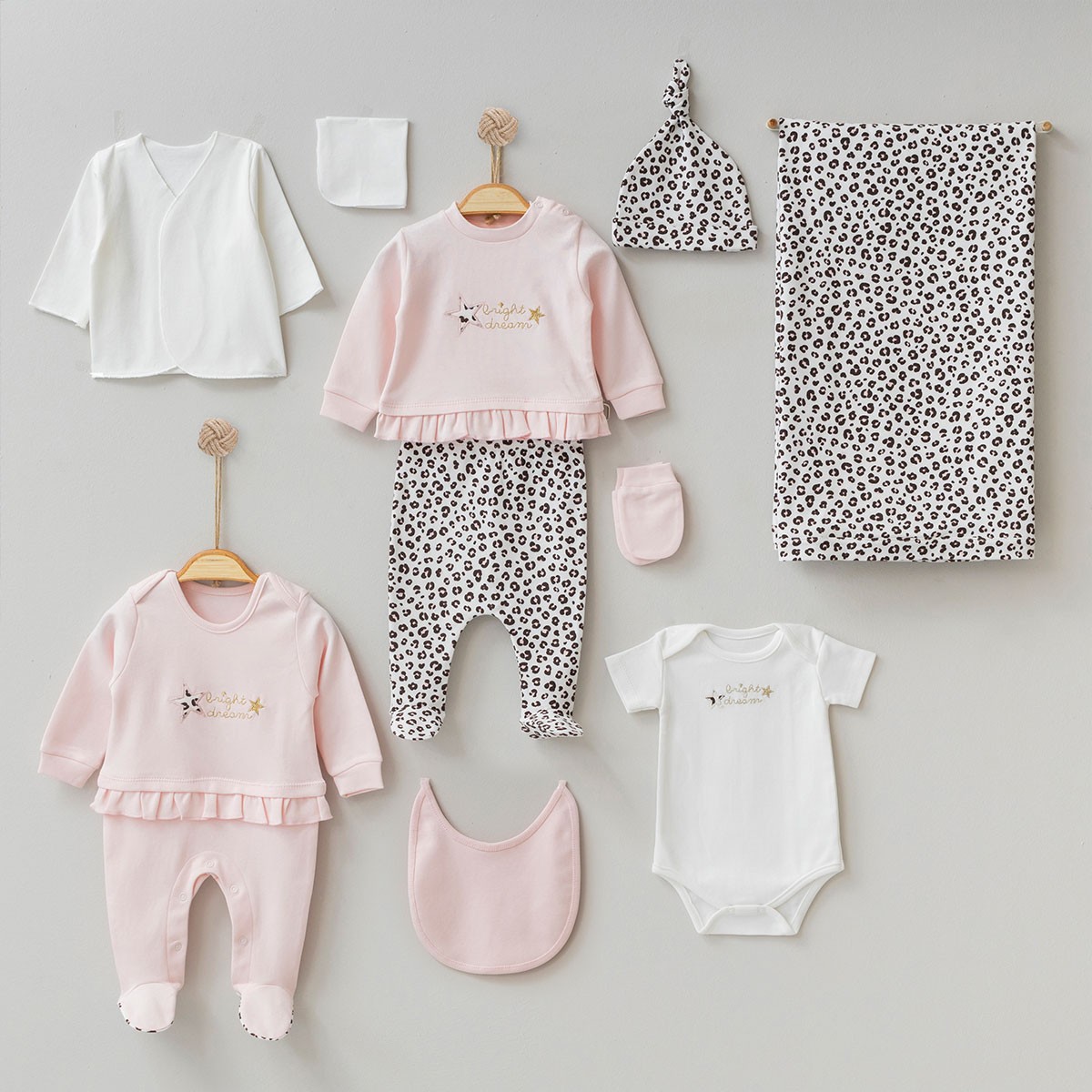 Kız Bebek Premium 0-3 Ay Pudra Leoparlı 10lu Set