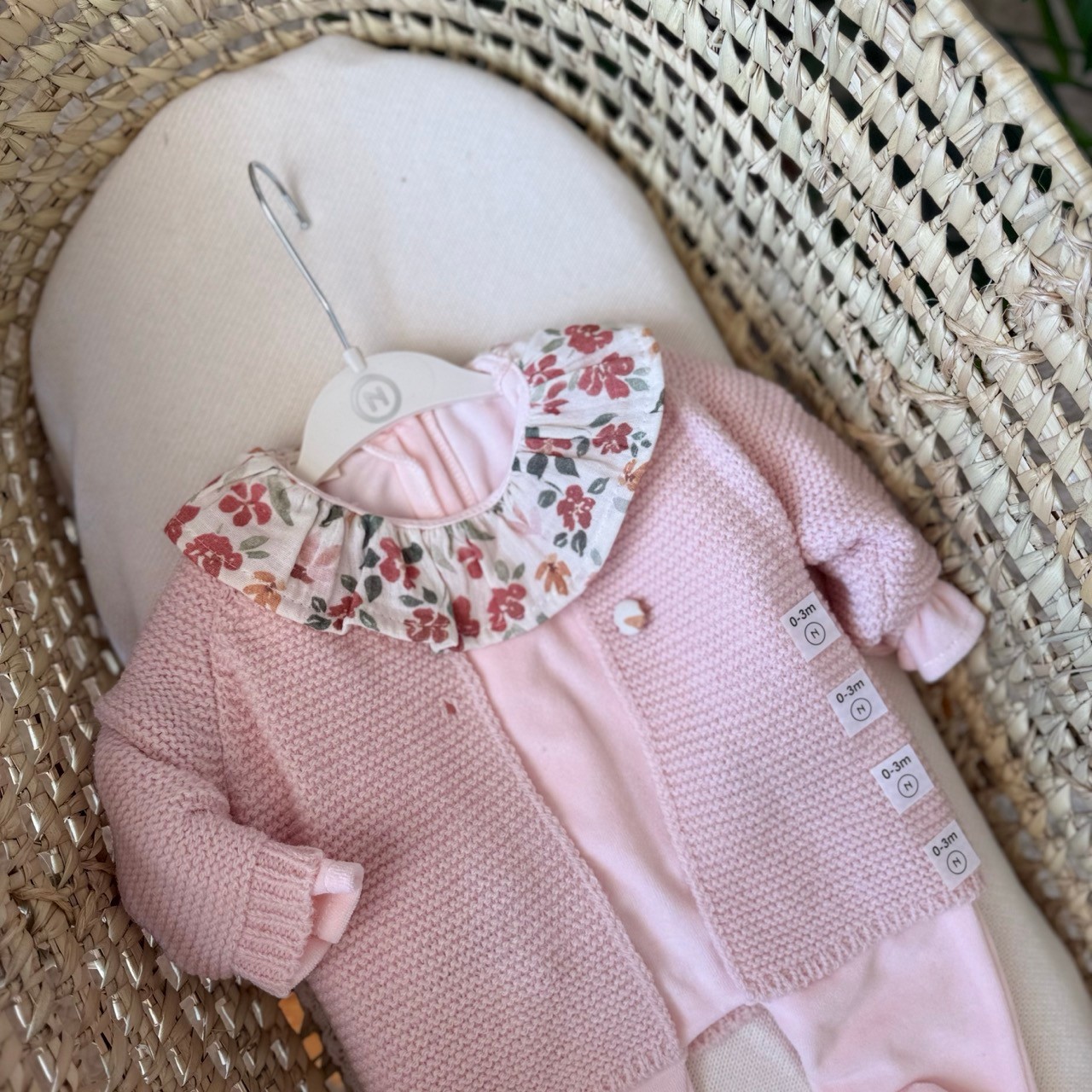 Kız Bebek Premium Organik Pamuk Pembe Bahar Temalı Hırkalı Kadife Tulum