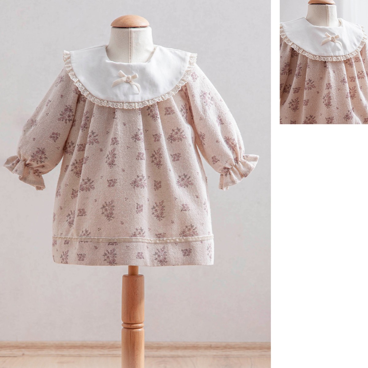 Kız Bebek Premium Vintage Çiçekli Yakalı Elbise