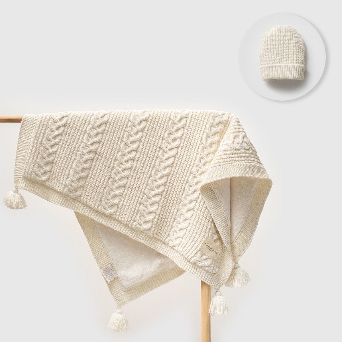 Unisex Premium Ekru Yünlü Welsoft Astarlı Selanik Battaniye Şapka Seti (85*100cm)