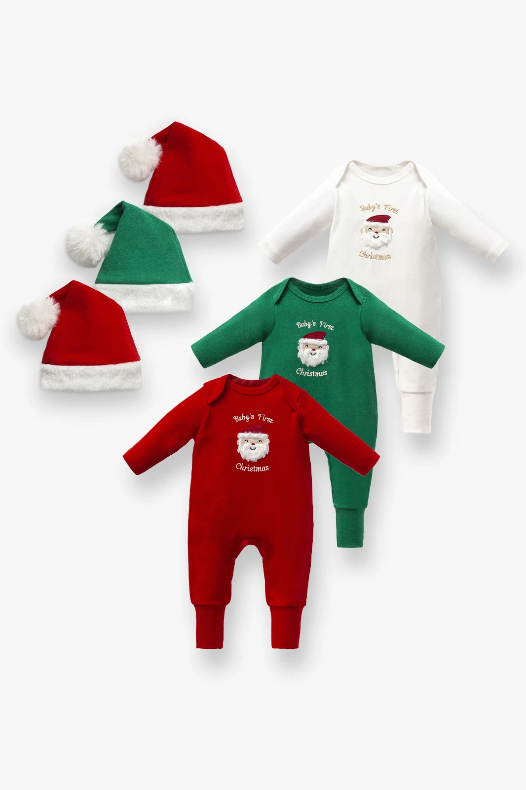 Unisex Baby First Christmas 3lü Yeni Yıl Tulum Şapka Seti 