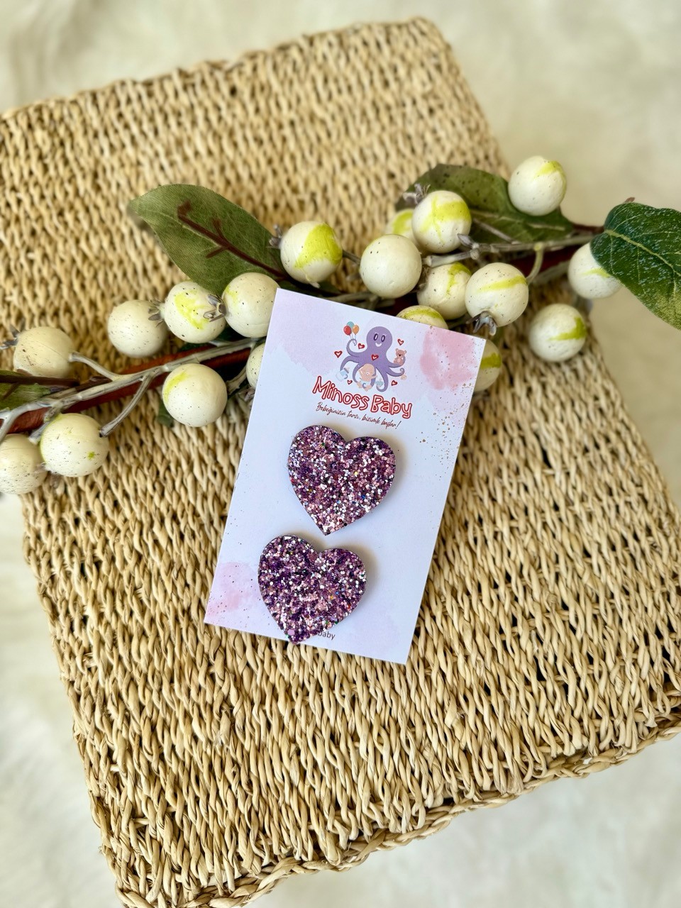 Kız Bebel Lila Kalpli Saçsız Bebek Tokası 