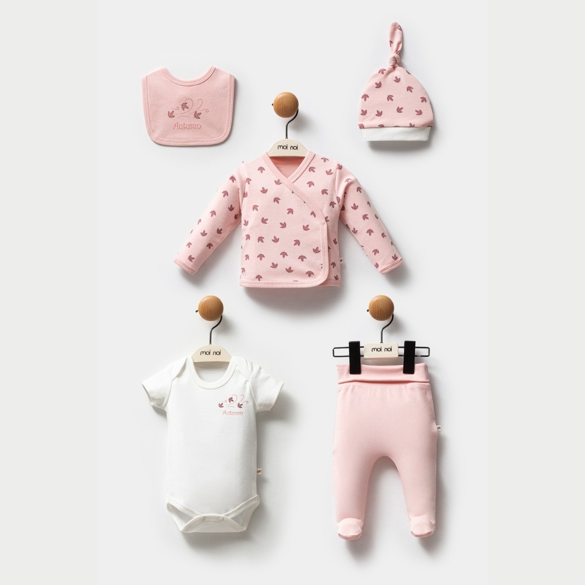 Kız Bebek Pembe Yaprak Baskılı 5li Set 