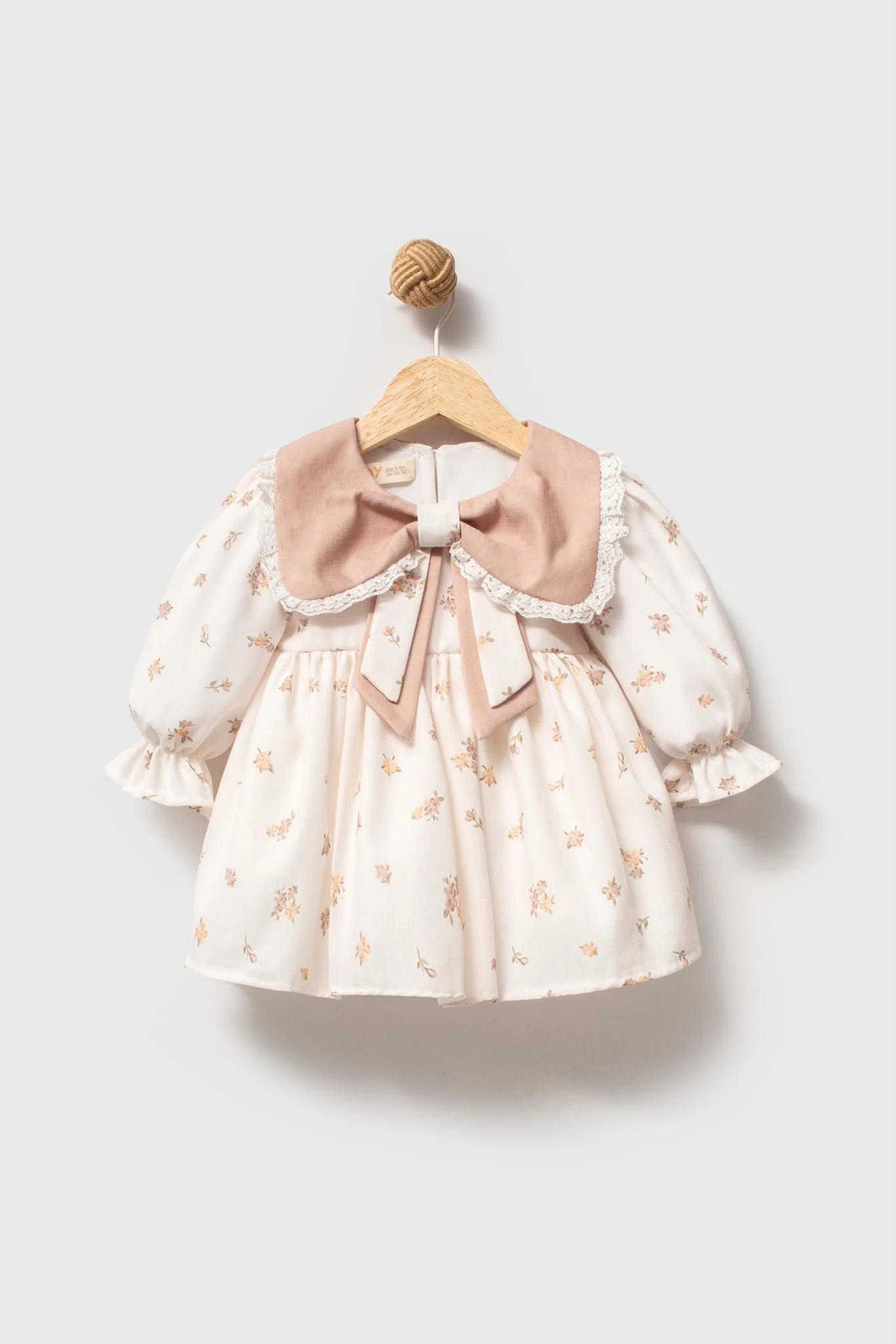 Kız Bebek Kurdele Detaylı Çiçekli Vintage Elbise