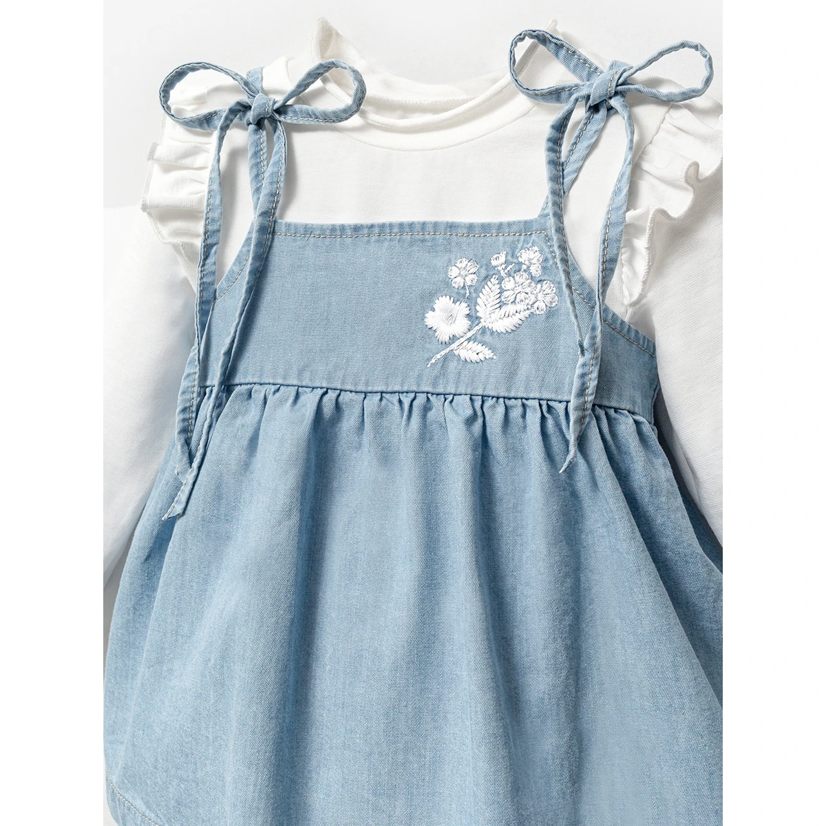 Kız Bebek Kot Pantolon Bluz Omuz Bağlamalı 3lü Takım