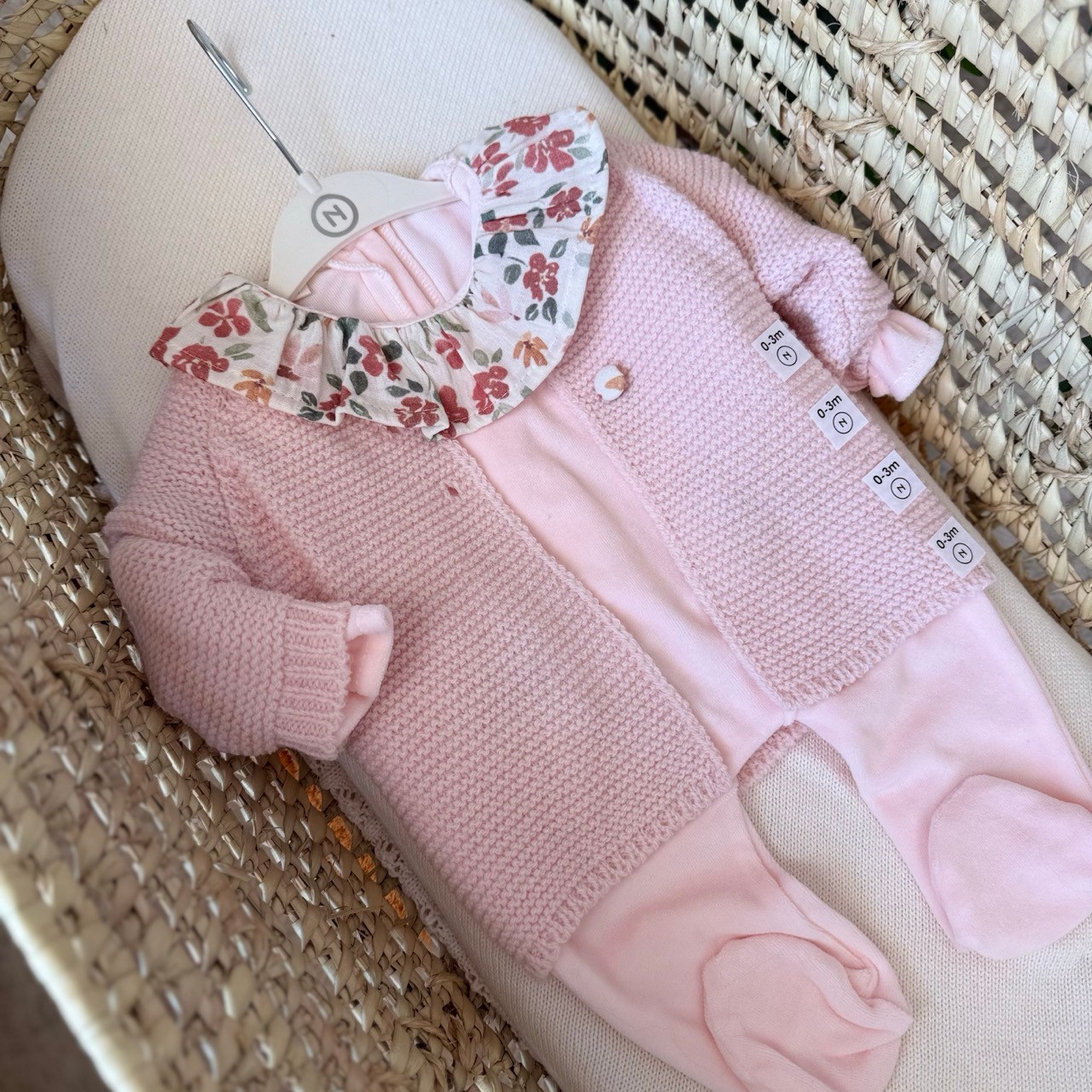 Kız Bebek Premium Organik Pamuk Pembe Bahar Temalı Hırkalı Kadife Tulum
