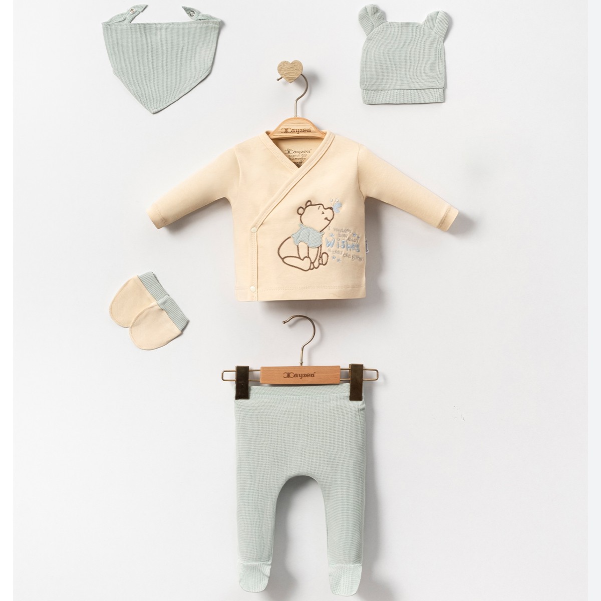 Erkek Bebek 0-3 Ay Mint Waffle Ayıcık 5li Set