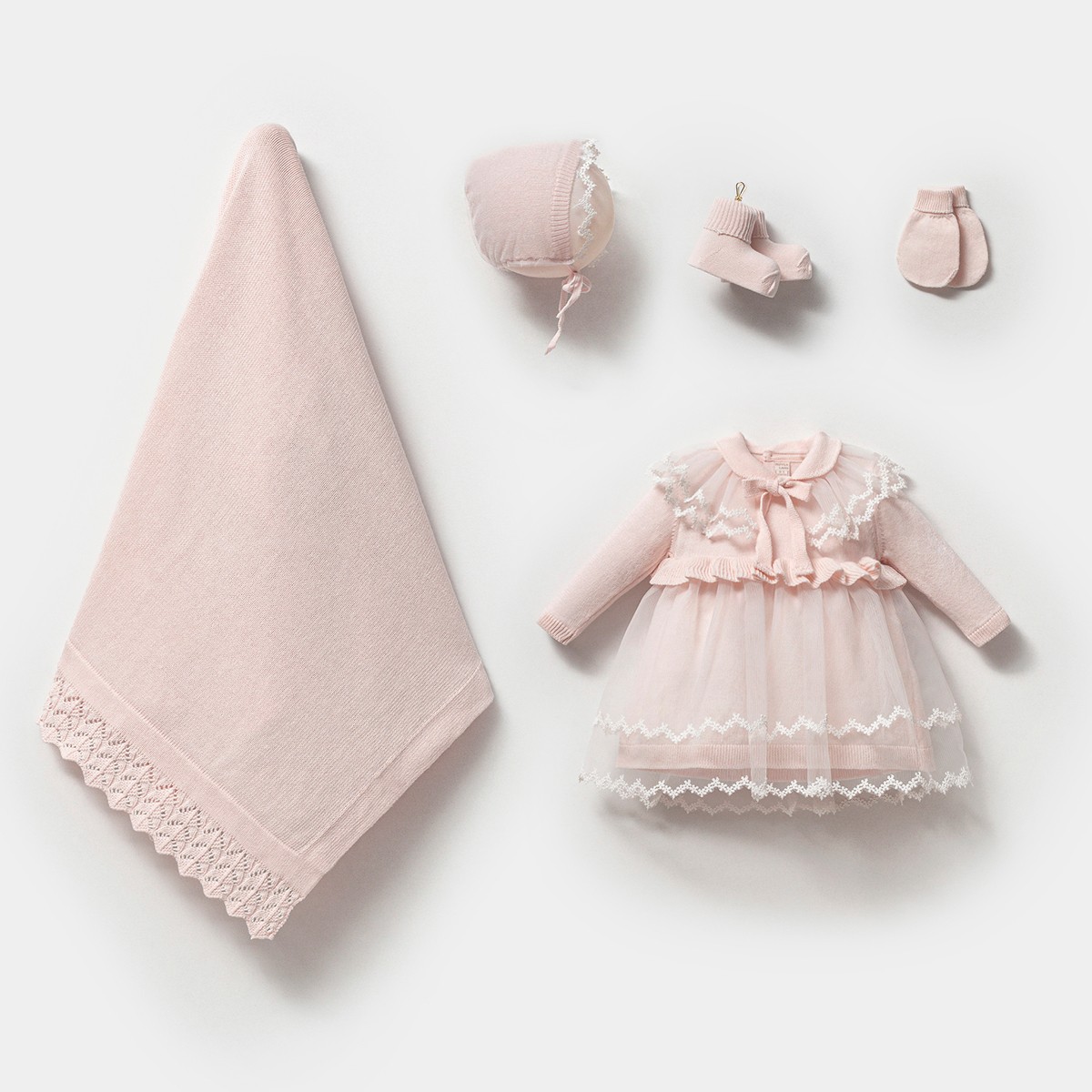 Kız Bebek 0-3 Ay Pembe Premium Dantelli Yakalı Elbiseli 5li Set