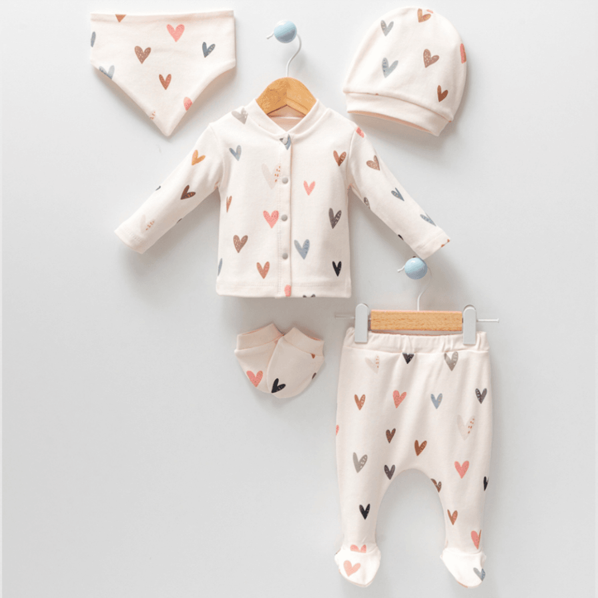 Kız Bebek Renkli Kalp Baskılı 5li Set