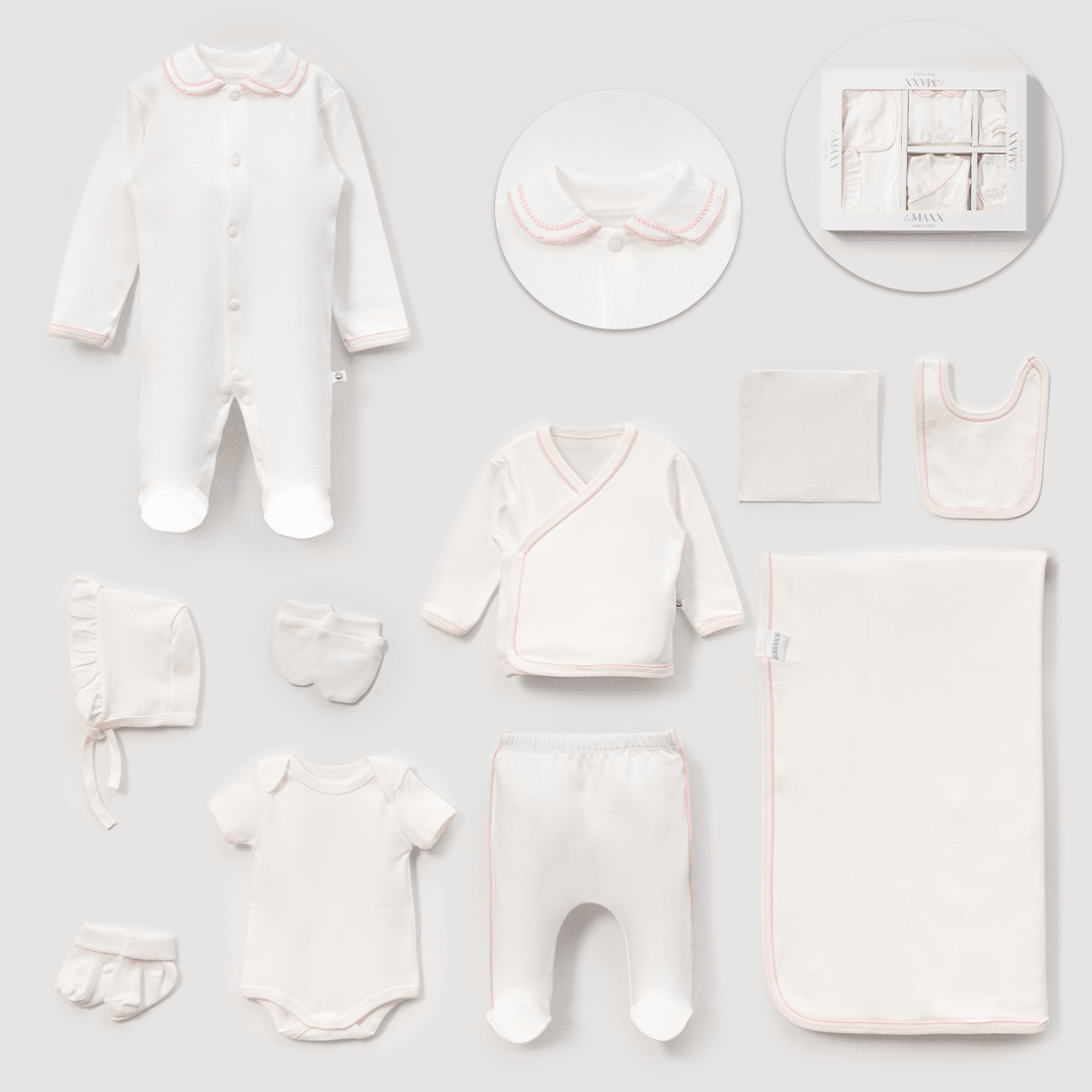 Kız Bebek 0-3 Ay Pembe Biyeli %100 Pamuk 10lu Set