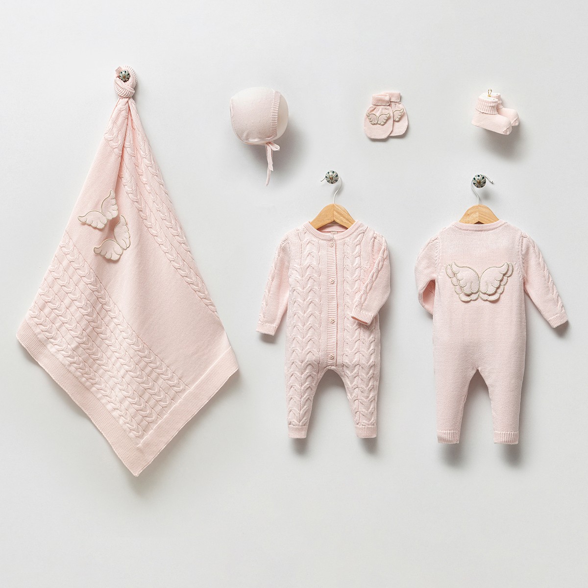 Kız Bebek 0-3 Ay Premium Pembe Melek Kanatlı 5li Set