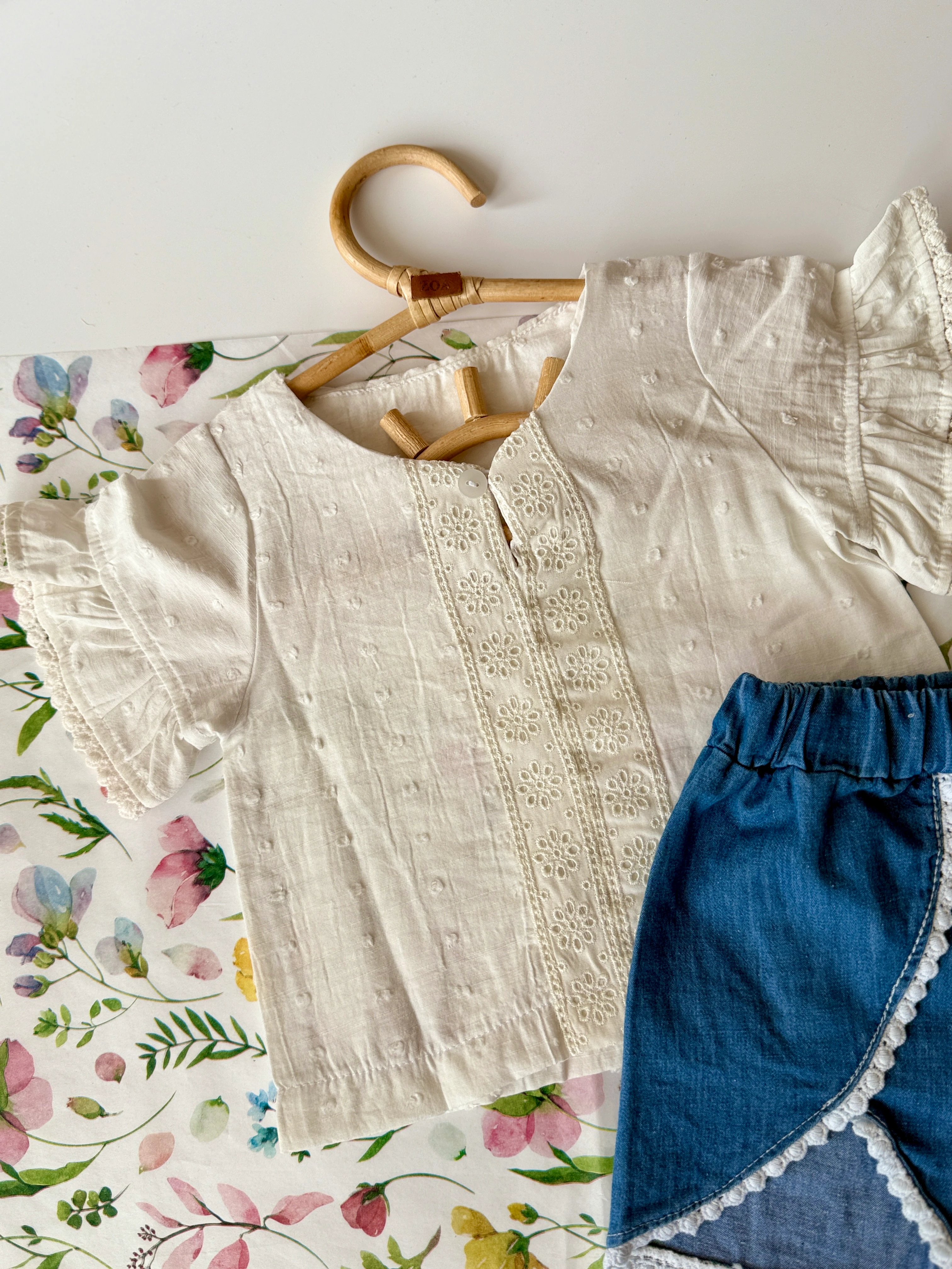 Kız Bebek Kollaır Fırfırlı Dantel Kenarlı Kot Şortlu 2li Takım