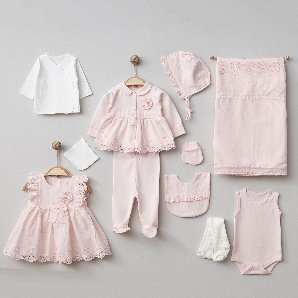 Kız Bebek Premium 0-3 Ay Pembe İncili Dokuma 10lu Set