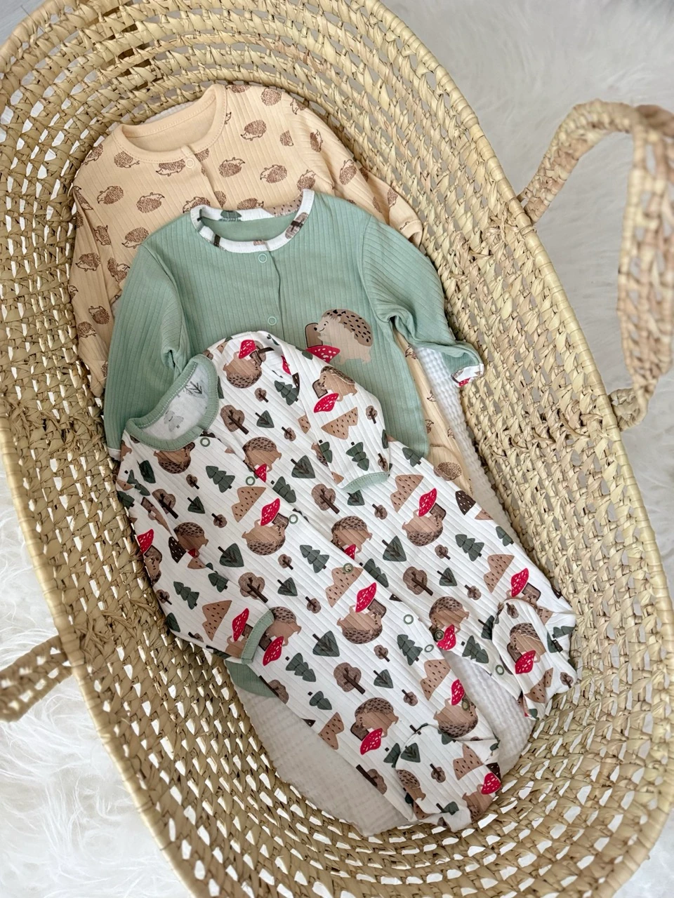 Erkek Bebek Kirpi Mantar %100 Pamuk 3lü Tulum Seti