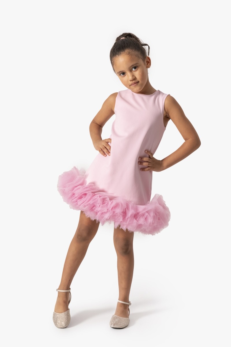 Kız Bebek Pembe Luxe Eteği Tütülü Elbise