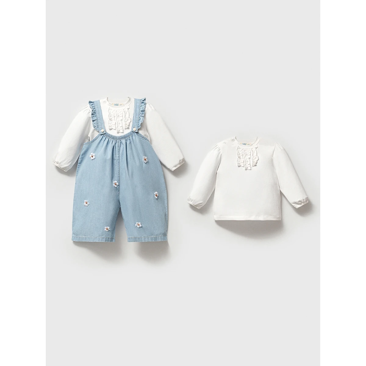 Kız Bebek Papatyalı Kot Salopet Ve Fırfırlı Body 2li Takım