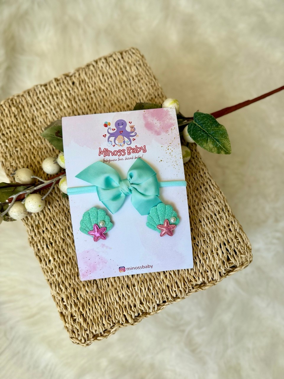 Kız Bebek Mint Midye Toka Seti