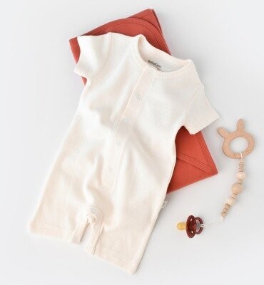 Unisex Krem Organik Pamuk Waffle Tulum