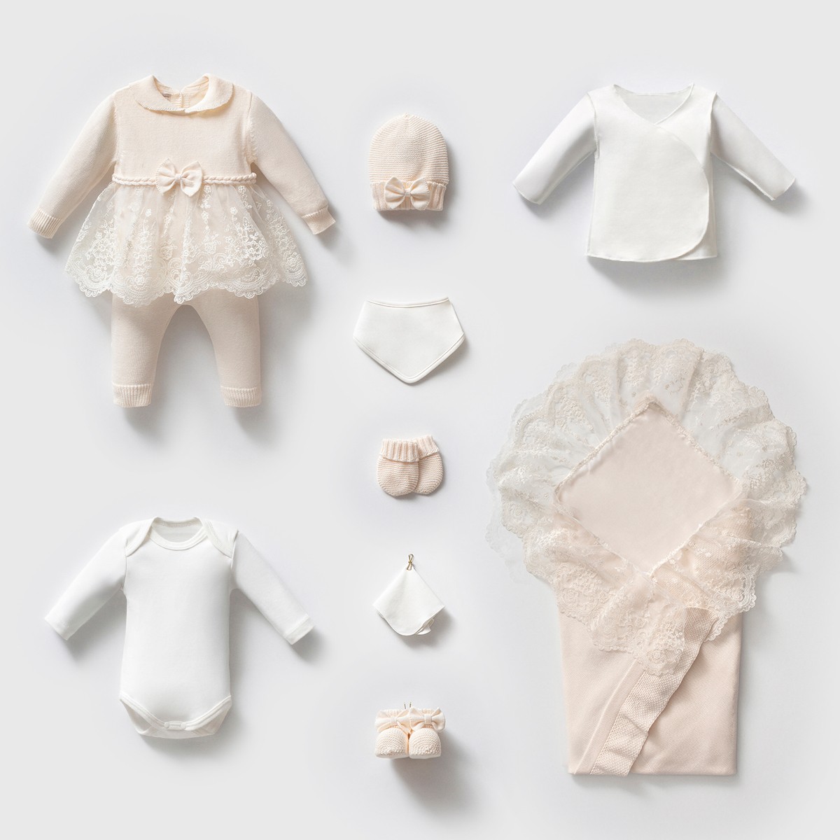 Kız Bebek 0-3 Ay Premium Krem Dantelli 10lu Set