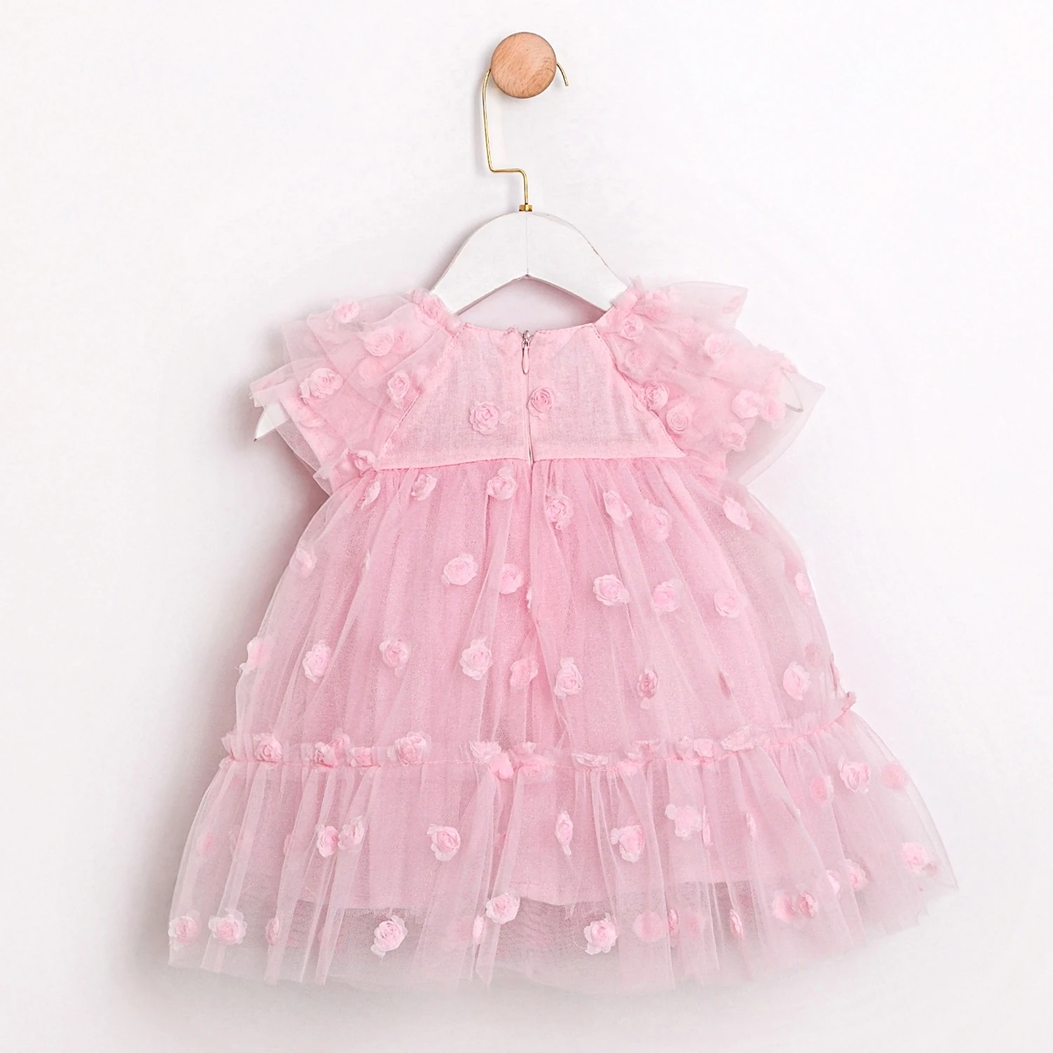 Kız Bebek Pembe Alina Tüllü 3D Çiçekli Elbise