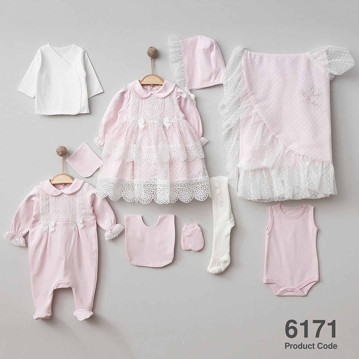 Kız Bebek Premium Pembe Şapkalı Mevlüt Elbiseli Dantel 10lu Set