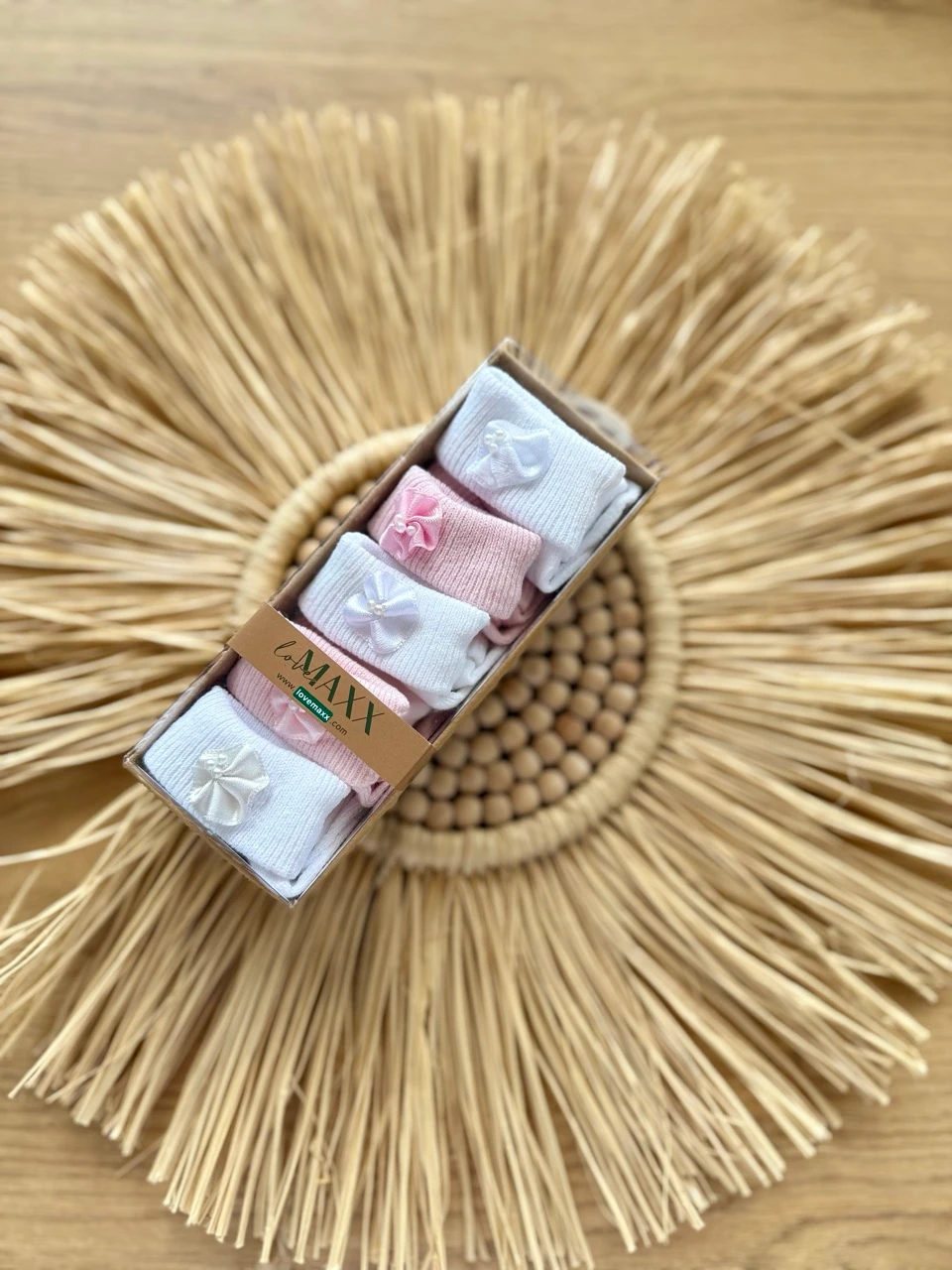 Kız Bebek 0-6 Ay Pembe Ve Beyaz Süslü 5li Çorap Seti 