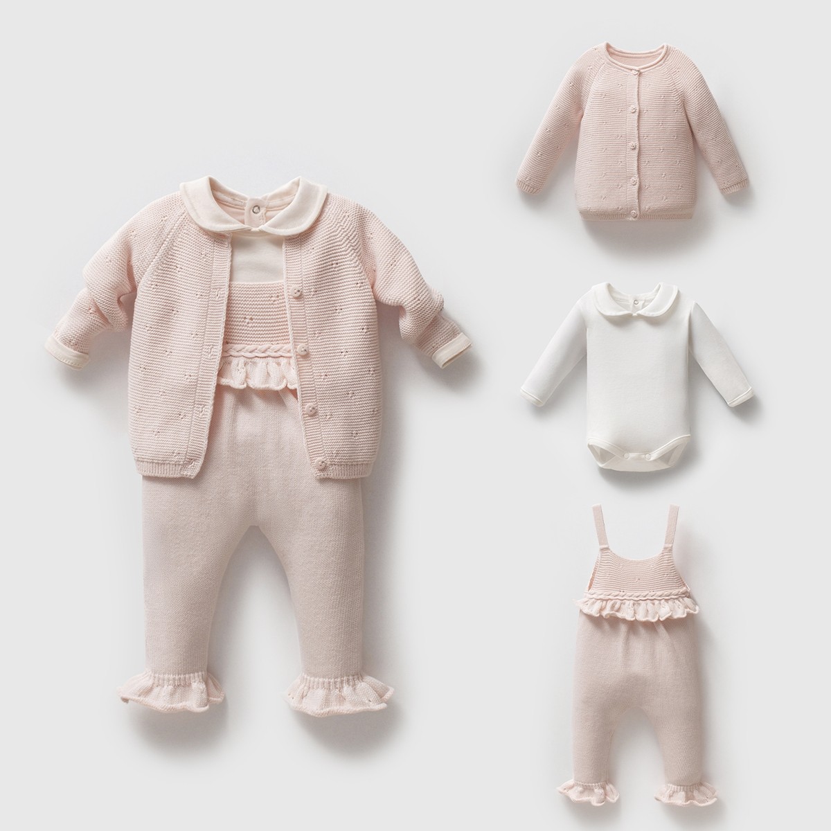 Kız Bebek Premium Pembe Ajurlu 3lü Salopet Takım