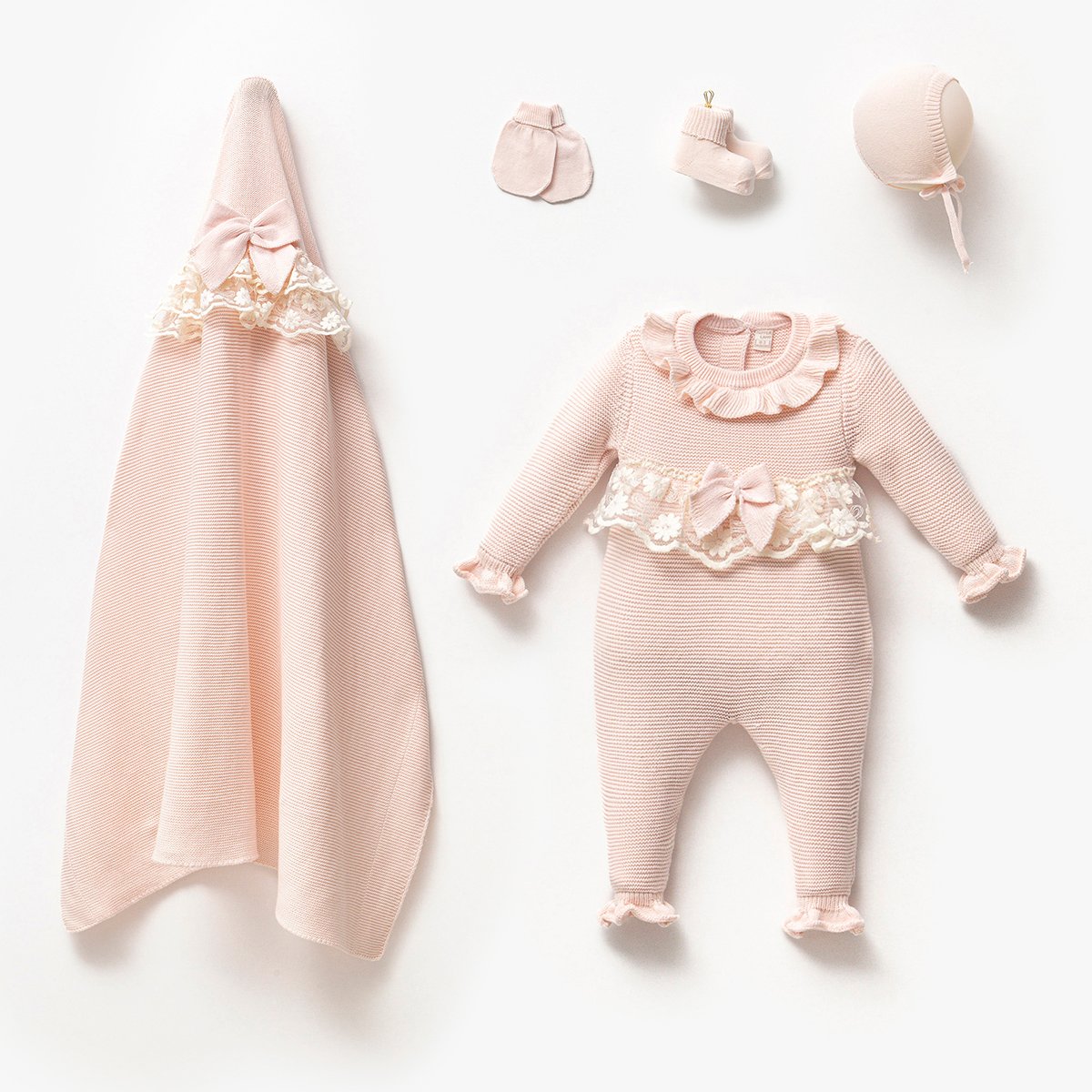 Minoss Babyden Şok Kampanya 📣 Kız Bebek Premium 0-3 Ay Pembe Linksli Dantelli 5li Set 🎁