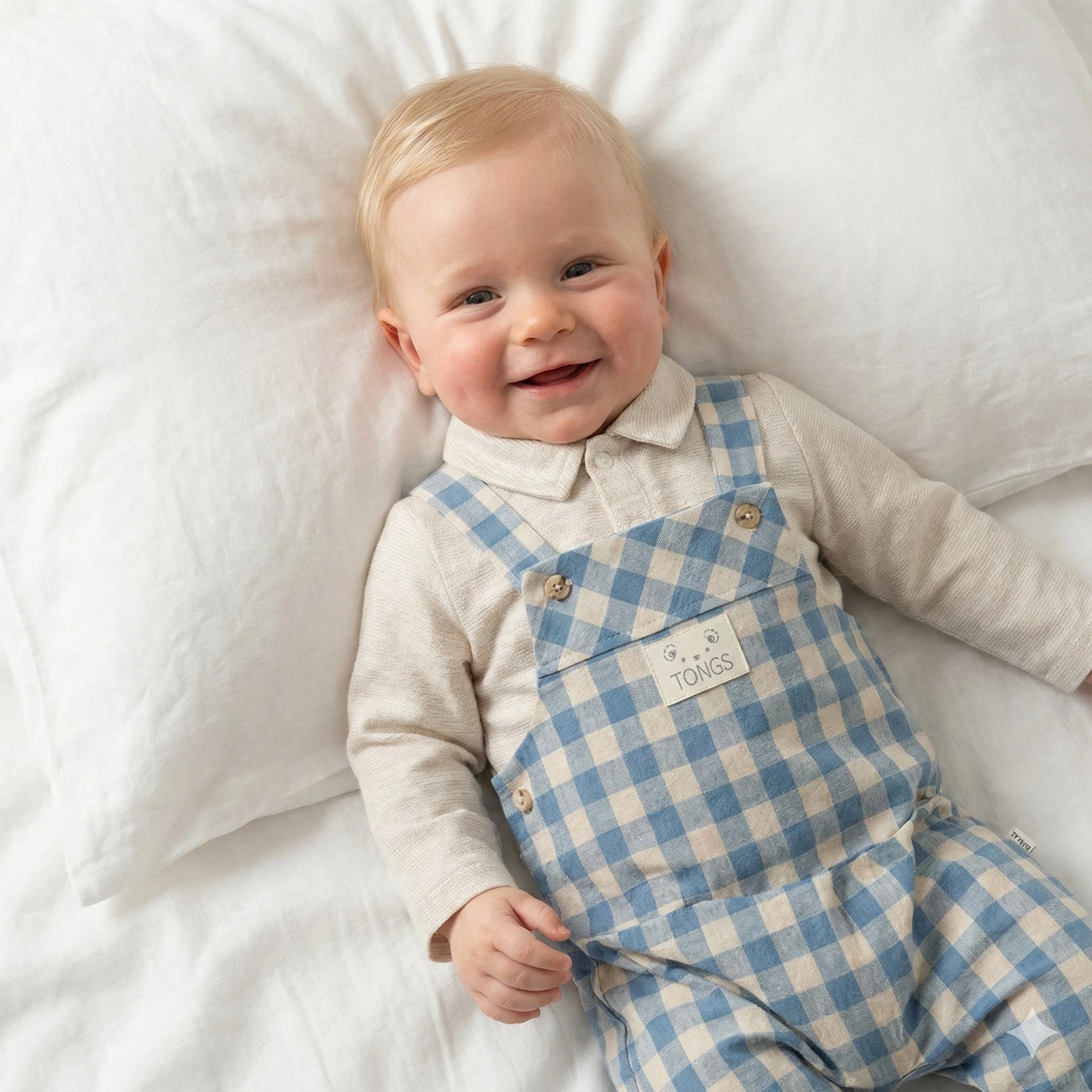 Erkek Bebek Mavi Kareli Plaid Salopet Takım