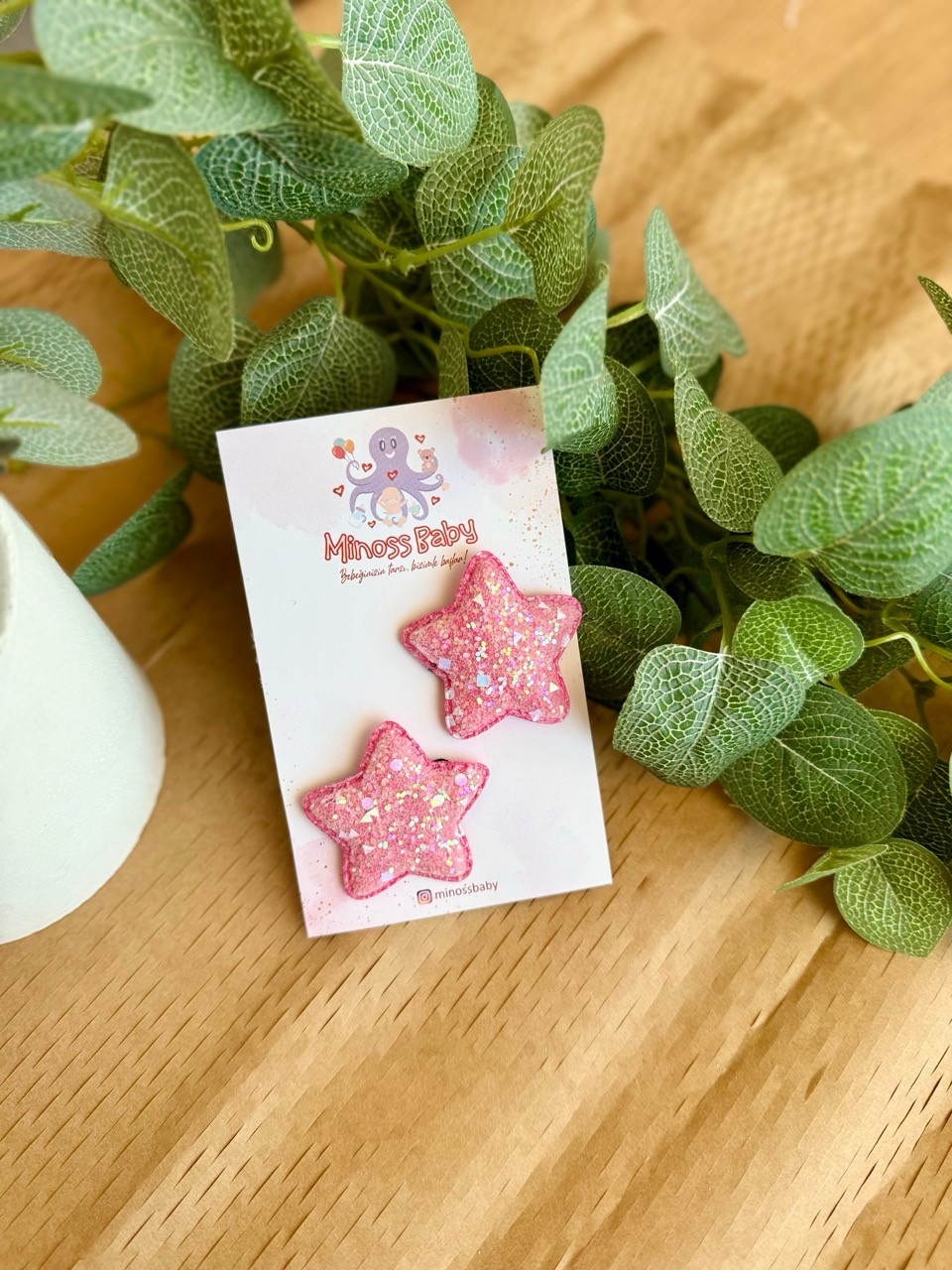 Kız Bebek 2li Pembe Yıldız Saçsız Bebek Tokası 