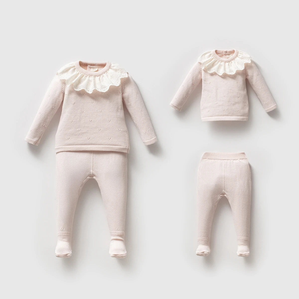 Kız Bebek Organik Pamuk Triko Pembe Yakalı Soft 2li Takım