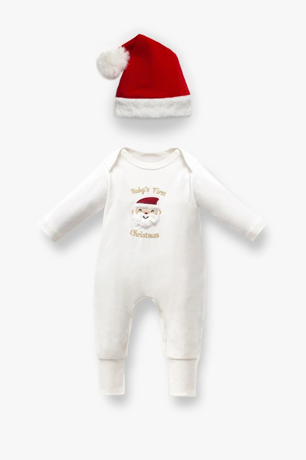 Unisex Baby First Christmas 3lü Yeni Yıl Tulum Şapka Seti 