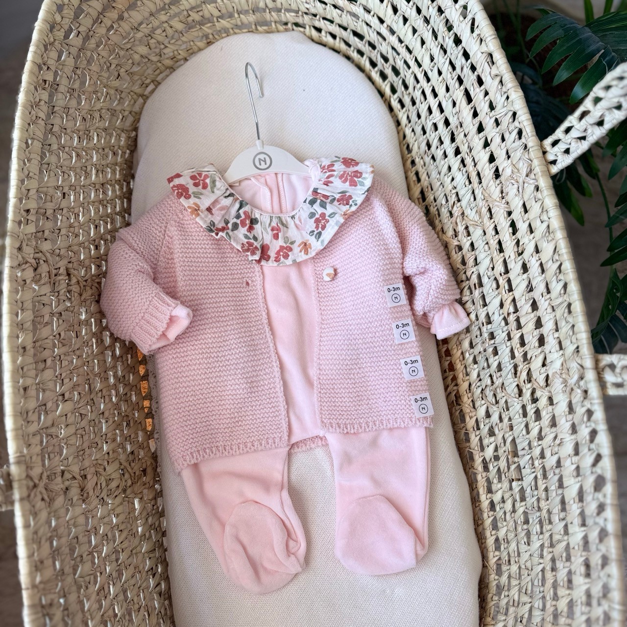 Kız Bebek Premium Organik Pamuk Pembe Bahar Temalı Hırkalı Kadife Tulum